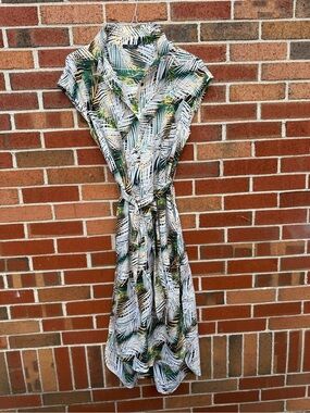 Parfois Collection Tropical Palm Leaf Shirt Dress One Size Belted Midi